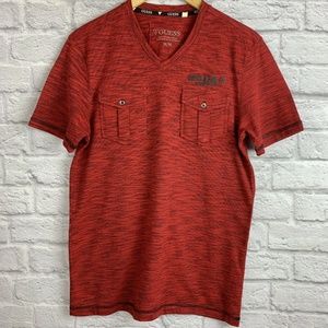Guess Men's Size M V Neck T-Shirt w/ Pockets Red
